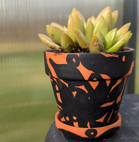 Hand Painted Terra Cotta Pot + Saucer No. 305