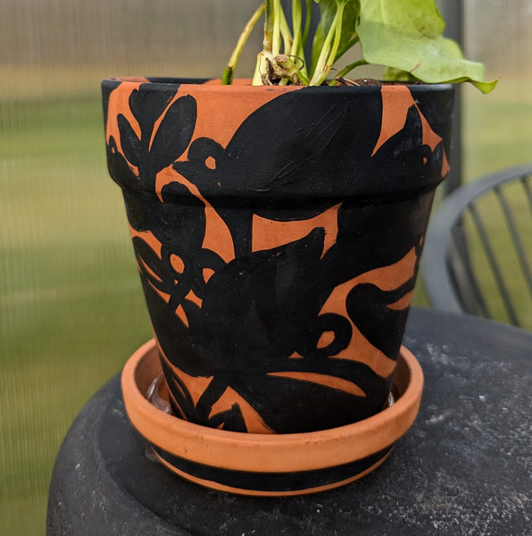 Hand Painted Terra Cotta Pot + Saucer No. 635